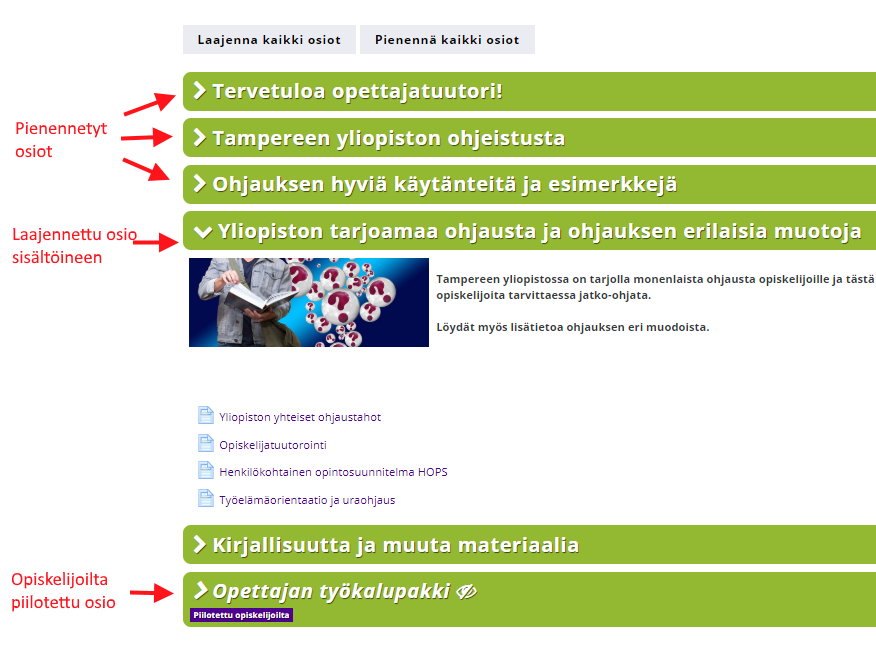 Collapsed Topcs -jurssiformaatin mukainen kurssisivu