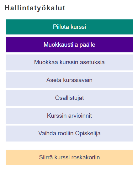 Kurssin hallintatyökalut