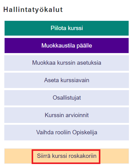 Siirrä kurssi roskakoriin